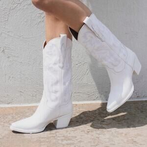 Jeffrey Campbell Cowboy Dagget Western Boots Leather Pointed Toe White Size 6.5